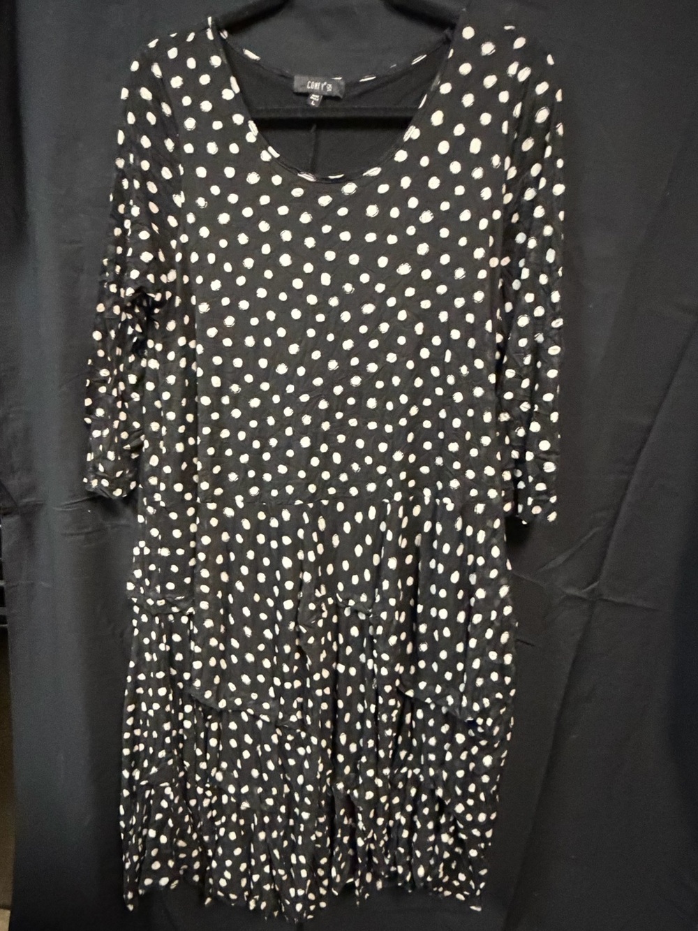 Comfy USA Black Midi Dress with Cream Polka Dot Print